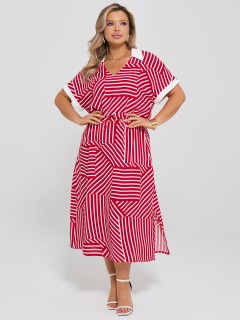 Платье красное в полоску с разрезами по низу Dora(фото7)