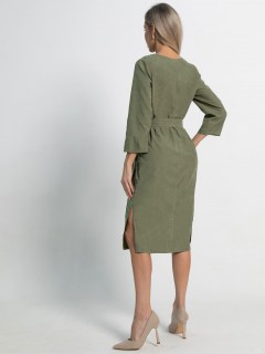 Платье миди в оливковом цвете с поясом LT collection(фото6)
