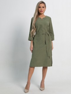Платье миди в оливковом цвете с поясом LT collection(фото7)