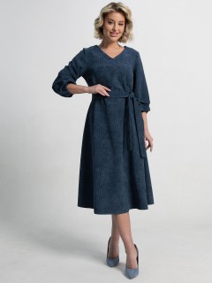 Платье вельветовое с поясом в синем цвете LT collection(фото5)