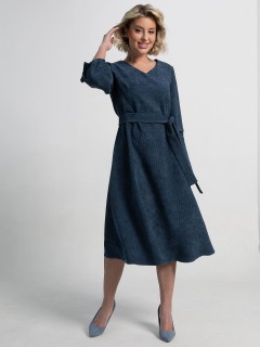 Платье вельветовое с поясом в синем цвете LT collection(фото7)