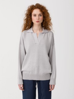 Джемпер-поло вязаный светло-серый Priz(фото3)