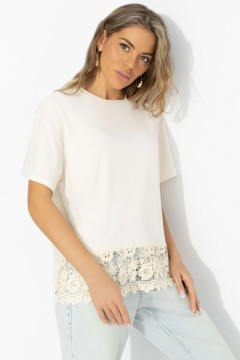 Футболка трикотажная бежевая с отделкой из кружева Charutti(фото5)