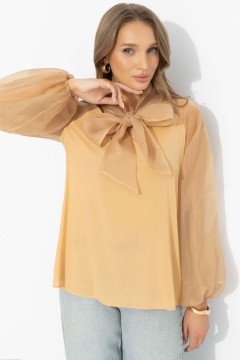 Блузка комбинированная бежевая с органзой Charutti