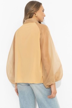 Блузка комбинированная бежевая с органзой Charutti(фото5)