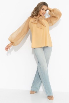 Блузка комбинированная бежевая с органзой Charutti(фото2)