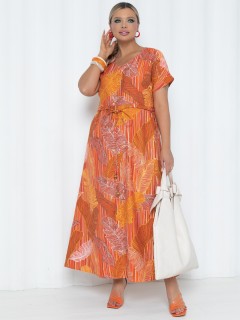 Платье длинное оранжевое с карманами Agata(фото4)