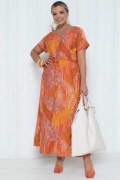 Платье длинное оранжевое с карманами Agata