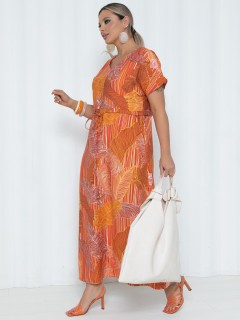 Платье длинное оранжевое с карманами Agata(фото2)