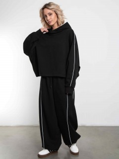 Худи чёрное из премиального футера без начёса Kosmos(фото2)