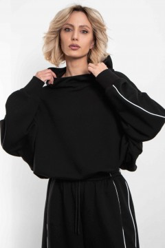 Худи чёрное из премиального футера без начёса Kosmos