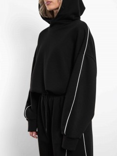 Худи чёрное из премиального футера без начёса Kosmos(фото9)