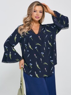 Блузка тёмно-синяя свободная с кружевом Dora(фото3)