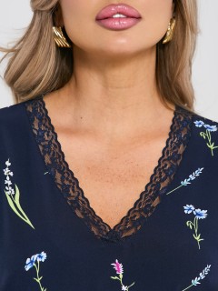 Блузка тёмно-синяя свободная с кружевом Dora(фото4)