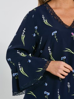 Блузка тёмно-синяя свободная с кружевом Dora(фото6)