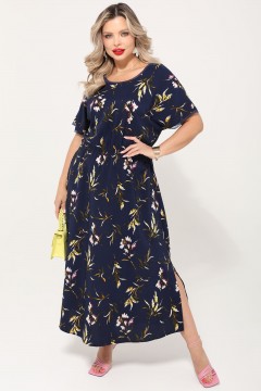 Платье тёмно-синее длинное с разрезами по низу Dora