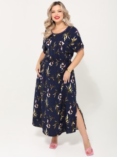 Платье тёмно-синее длинное с разрезами по низу Dora(фото6)