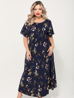 Платье тёмно-синее длинное с разрезами по низу Dora(фото2)