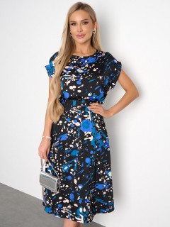 Платье миди атласное чёрное с принтом Jetty(фото8)