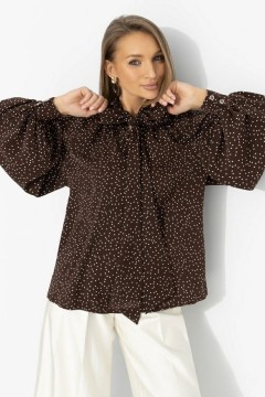 Блузка коричневая в горошек с бантом Charutti(фото3)