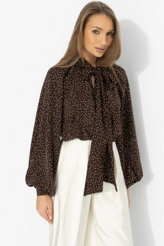 Блузка коричневая в горошек с бантом Charutti