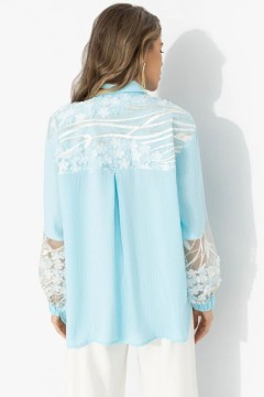 Рубашка бирюзовая с накладным декором и вышивкой Charutti(фото6)