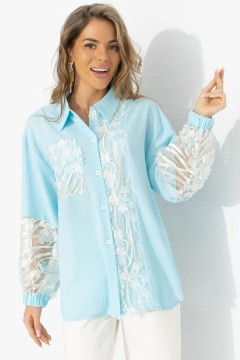 Рубашка бирюзовая с накладным декором и вышивкой Charutti