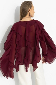 Блузка эффектная из шифона бордового цвета Charutti(фото5)