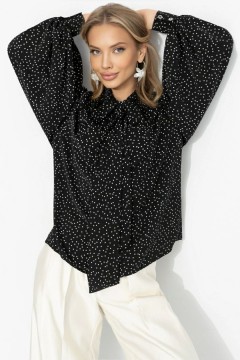 Блузка чёрная в горошек с бантом Charutti(фото4)