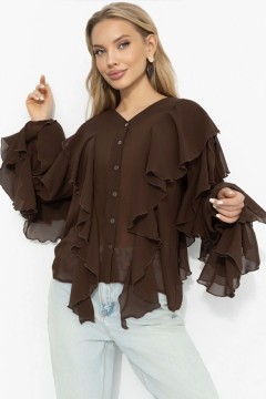 Блузка эффектная из шифона коричневого цвета Charutti