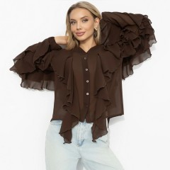 Блузка эффектная из шифона коричневого цвета Charutti(фото4)