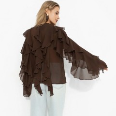 Блузка эффектная из шифона коричневого цвета Charutti(фото7)