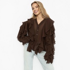 Блузка эффектная из шифона коричневого цвета Charutti(фото3)