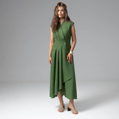 Платье длинное зелёное с драпировкой и карманами Charutti(фото4)