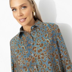 Рубашка синяя с леопардовым принтом Charutti(фото4)