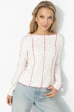 Лонгслив белый из трикотажа лапша с принтом Charutti