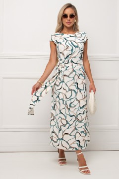 Платье длинное комбинированное с поясом Николина №1 Valentina(фото2)