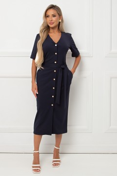 Платье тёмно-синее из трикотажа с поясом Анаит №1 Valentina(фото2)