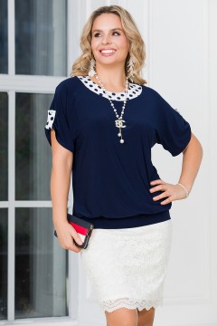 Блузка тёмно-синего цвета с патами на рукавах Lavira(фото2)