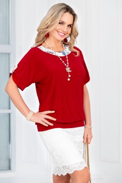 Блузка вишнёвого цвета с патами на рукавах Lavira(фото4)