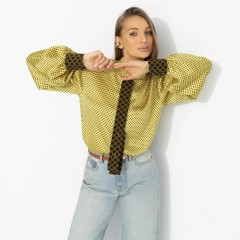 Рубашка атласная жёлтая в горошек Charutti(фото6)