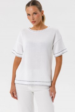 Блуза вязаная белая с короткими рукавами Priz