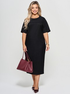 Платье-футляр чёрное из трикотажа гофре Dora(фото3)