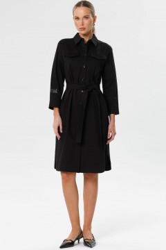 Платье-рубашка чёрное с поясом Priz