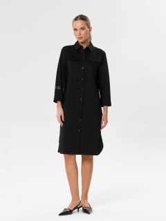 Платье-рубашка чёрное с поясом Priz(фото2)