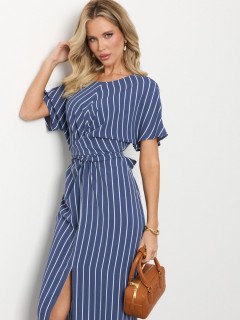 Платье синее в полоску с цельнокроеным поясом Jetty(фото9)