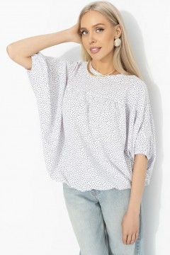 Блуза белая с мелкий горошек с акцентными рукавами Charutti