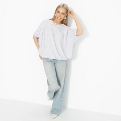 Блуза белая с мелкий горошек с акцентными рукавами Charutti(фото2)