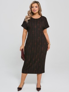 Платье-футляр коричневое из трикотажа гофре Dora(фото6)