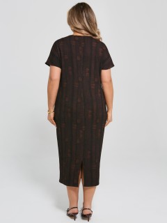 Платье-футляр коричневое из трикотажа гофре Dora(фото8)